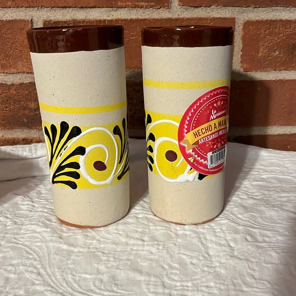 2 Mexican Hand Crafted Ceramic Glasses